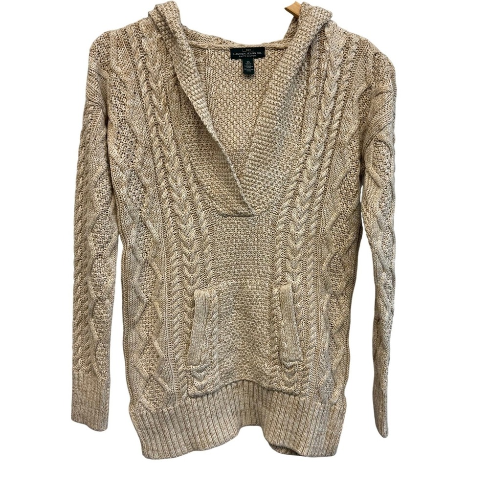 LRL Lauren Ralph Lauren Cable Knit Cotton Hooded Poncho Sweater ($125 MSRP) XS‎